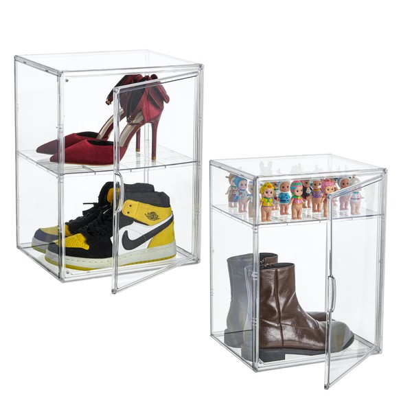 Attelite XX-Large Shoe Storage Boxes, Boot & Shoe Box Organizers with an Adjustable Divider, set of 2, Shoe Boxes Clear Plastic Stackable with Lids, Big Display Storage Box Fit for Men US Size 15