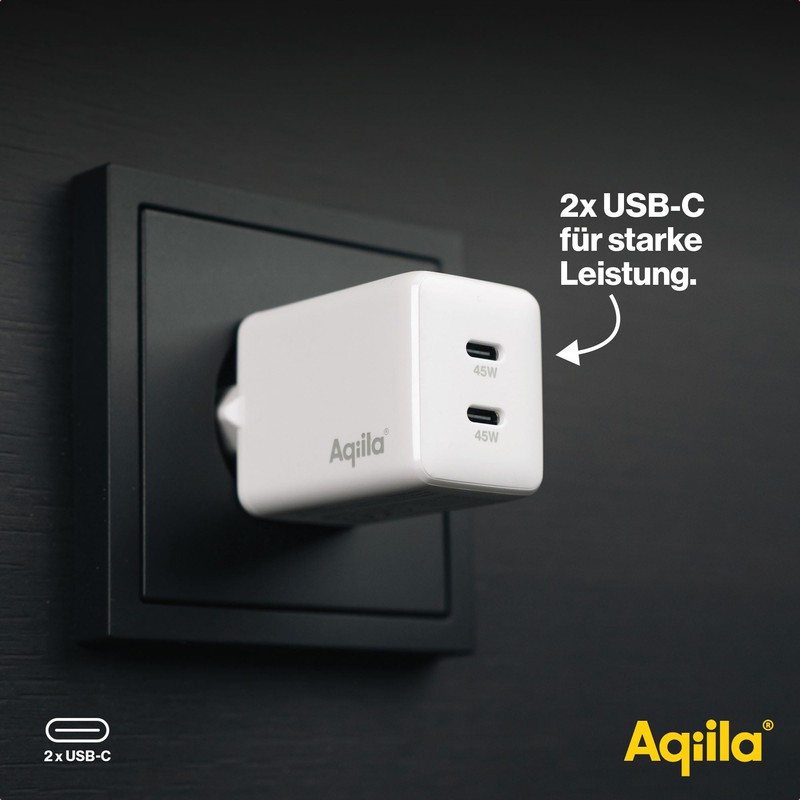 Aqiila USB-C Charger, 45 W, GaN, PD Power Delivery, 2