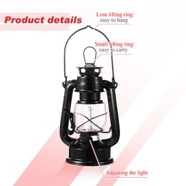 Hortsun 8 Pcs Vintage LED Camping Lanterns 12 Warm LEDs and Dimmer Switch Battery Operated Metal Hurricane Lantern Decorative Hanging Lantern for Indoor Outdoor Usage Decor, Black (8 Inch)