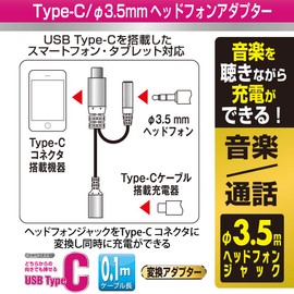 Ohm Denki AudioComm Type C/φ3.5mm + Type C Headphone Adapter SMT-P7150-W silver Cable Length: 0.3 ft (0.1 m)