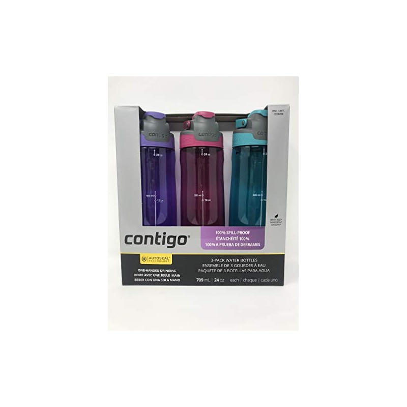 Contigo Auto Seal 3-Pack Water Bottles (Purple, Pink, Blue)