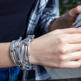 Pulsera Mujer Gris │ Multipulsera con broche de cierre │ Pulseras ajustables, Pulseras para pareja WB10