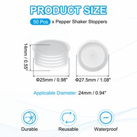 PATIKIL Salt and Pepper Shaker Stoppers 24mm/0.94", 50Pcs Plastic Salt Shaker Plug Replacement Reusable Clear Round End Cap for Pots Bottles Pipes