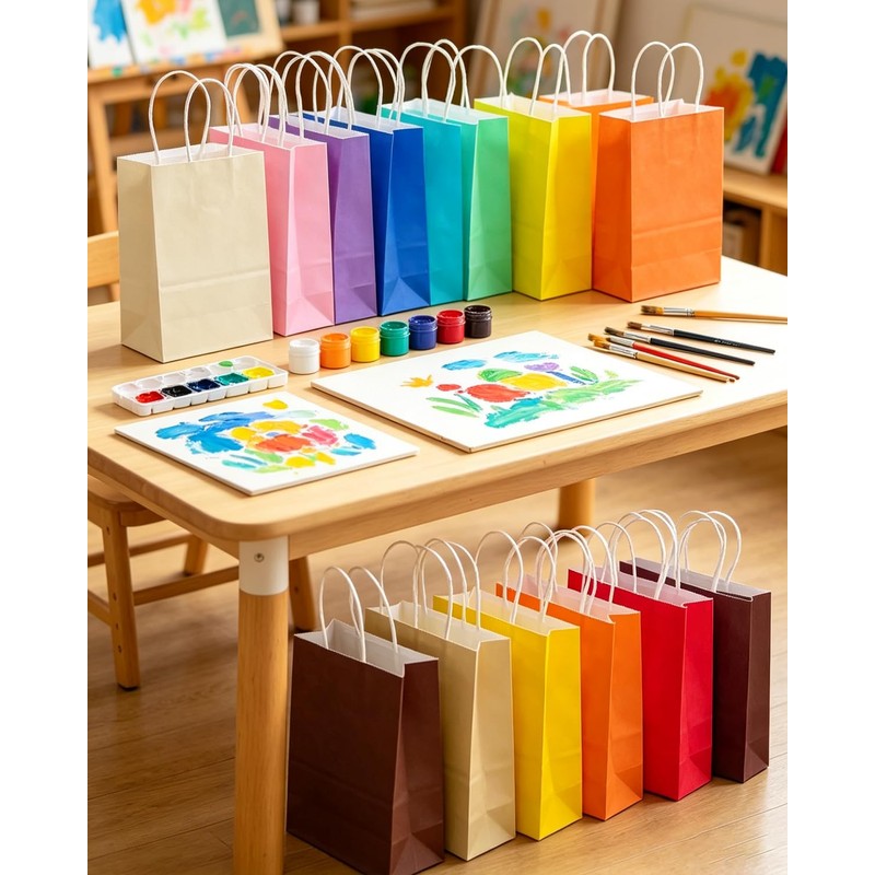 qiqee 100Pcs Paper Gift Bags with Handles - 10.6"x8.3"x4.3" Medium