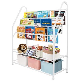 aboxoo Metal Kids Bookshelf Freestanding Bookcase for Children Room 32 in Large Toy Organizer Modern MinimalistWhite Stable Metel Bookstore Bedroom, Living, Library Book Unit Storage