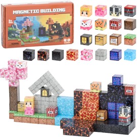 BOPEUY Magnetische Bausteine 114 Stück, Baue Mine Magnet Welt Sakura-Bergwerk-Serie, Magnet Blöcke Spielzeug für Jungen und Mädchen ab 3 Jahren, Kreative Kinderspiele Kinderspielzeug