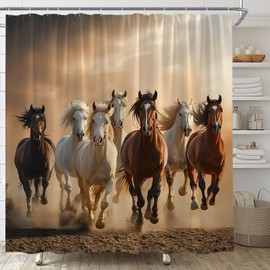 ASVEAS Horse Shower Curtain Wild Animals Running Western Farmhouse Country Nature Fabric for Bathroom Decor Bathtub with Hooks(70" WX70 H)