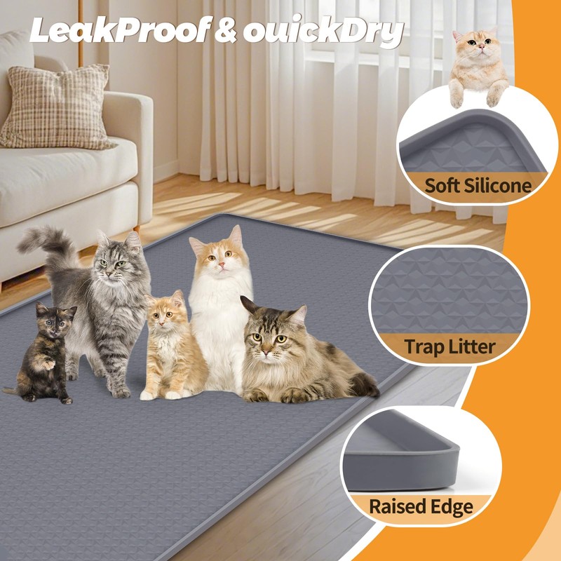 Bartuke Cat Litter Mat, Extra Large 51" x 25.6" Silicone