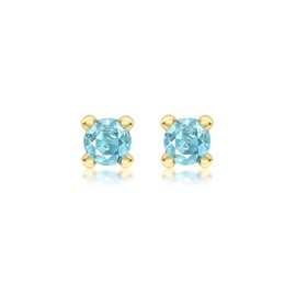 Carissima Gold Women's 9ct Yellow Gold Aquamarine 4mm Cubic Zirconia March Birthstone Stud Earring