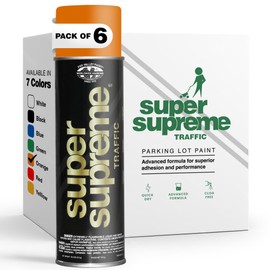 Fox Valley Super Supreme Traffic Marking Spray Paint – Fast-Drying, Long Lasting, Durable & Weather-Resistant - Marking Paint for Roads, Parking Lots, Sidewalks & Factory Floors, 18oz (6-Pack, Orange)