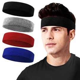 4 Pcs Sweatbands Sweat Head Bands for Men & Women, Sport Headbands Moisture Wicking Sport Headband Sweat Bands for Basketball, Athletic Exercise, Tennis, Running, Yoga