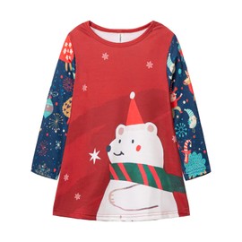 Mud Kingdom Christmas Dress for Toddler Girls Long Sleeve Fashion Casual Printed Red Polar Bear 2T
