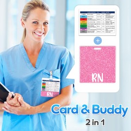 Plifal RN Phlebotomist Badge Buddy with Order of Blood Draw Reference Card - Phlebotomy Nurse Essentials Accessories for Hospital, Rose Horizontal ID Name Tag with Flash Card Cheat Sheet