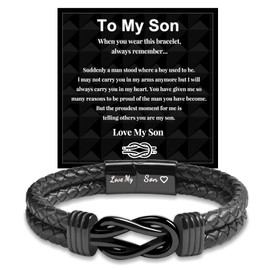 VU100 Gifts for Son Bracelet Gifts from Mum Dad To My Son Bracelet Forever Linked Together Braided Leather Bracelet for Men Inspirational Quotes Gifts Christmas Gifts Birthday Gifts for Boy (20.5 cm)