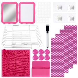 fethwoin 20 Pcs Locker Organizer and Decorating Kit Includes Adjustable Locker Shelf, Wallpaper, Magnetic Whiteboard & Mirror, Marker & Rug, Locker Accessories for Girls Back to School Supplies
