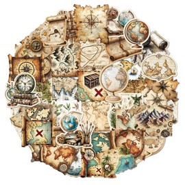 PRSTINCOL 100Pcs Vintage Sticker Pack,Cute Map Design Scrapbook Supplies, Vintage Aesthetic Junk Journal Accessories, Waterproof Vinyl Stickers for Water Bottles, Planners, Journals