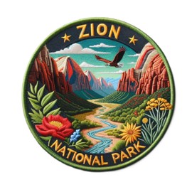 Zion National Park Patch 3" Iron-on Sublimated Applique for Clothing Vest Jacket, Nature Badge, Plants Wildlife, Hiking Trail, Sew-on Decorative Craft, Wild Animal Camping Climbing Cliffs Red Rocks S6