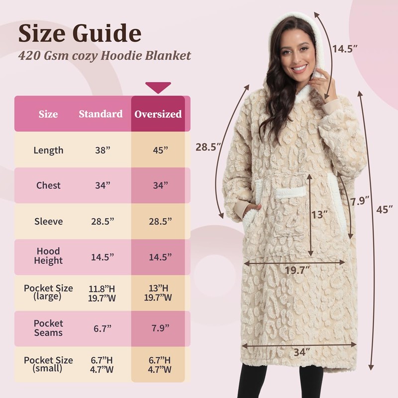 KAWAHOME 3D Pattern Wearable Blanket Hoodie Oversized Warm for Women