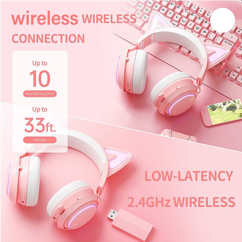 Cat Ear Gaming Headset RGB Light Bluetooth Wireless Headphones with
