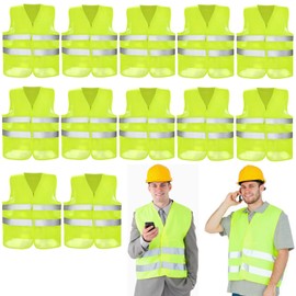 Safety Vest, 12 Pack High Visibility Vest Neon Reflective Construction Work Vest Bulk for Adults Men Women Volunteer, Guard, Traffic Security - Green