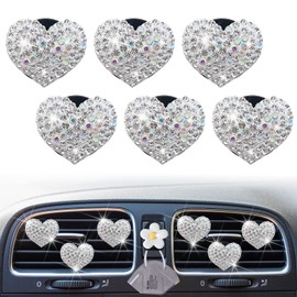 Bling Heart Air Vent Clips, 6 Pcs Silver Heart Car Air Fresheners Vent Clips Car Diffuser Vent Clip Diamond Car Decoration Car Interior Decor Cute Car Accessories for Women Girls + Flower Mask Hook