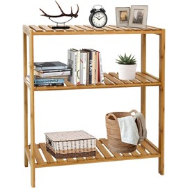 Zurssar 3-Tier Bamboo Window Shelf, Narrow Bathroom Shelf, Standing Towel Rack, Multifunctional Storage Organizer, Plant Stand Wood Corner Shelf for Kitchen, Living Room, Bedroom, Bathroom, Natural …