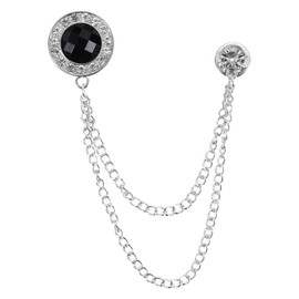PATIKIL Gem Chain Brooch Pins, Hanging Chain Brooch Suit Pin Tassel Round Crystal Badge Lapel Collar Pins for Women Men Shirts Tuxedo Scarf, Silver Tone(Black)