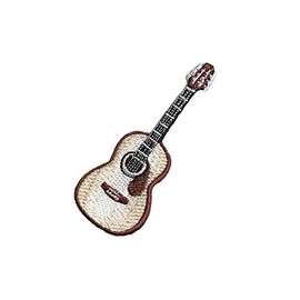 Acoustic Guitar - Natural/Brown - Musical Instrument - Embroidered Iron on Patch