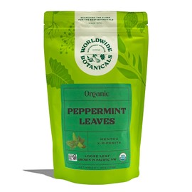 Worldwide Botanicals Worldwide Botanicals Organic Peppermint Tea, 4oz - Loose Leaf Premium Herbal Tea, 100% Pure Peppermint, Digestive Tea, Antioxidant, Caffeine Free