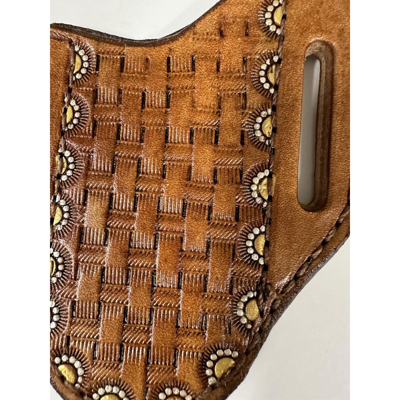 pancake knife sheath hand tooled and painted out of quality