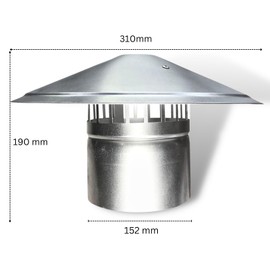 AirTech-UK Stainless Steel Roof Cowl 125mm/150mm Ducting Pipe Woodburner Flue Liner Ventilation Pipe Rain hat Chimney Pot Roof Cowl rain Cover (150mm/6")