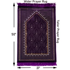 Modefa Turkish Islamic Velvet Prayer Rug - Thick & Wide Soft Praying Carpet for Men & Women - Large Traditional Muslim Salah Mat - Ramadan & Eid Gift - with Car Hanger - Double Plush Topkapi (Purple)