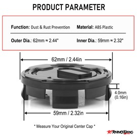 RhinoTuning Set of 4 62 mm Hub Caps OD 62 mm ID 59 mm Hub Caps Hub Cover Compatible with Impala Silverado RAM for 8840/42603-AC020/1LB77DD5AC/52110398AA (Black)