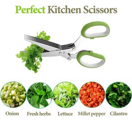 Herb Scissors, Multipurpose 5 Blade Kitchen Herb Shears Herb Cutter with Safety Cover and Cleaning Comb for Chopping Basil Chive Parsley，Stainless Steel Kitchen Scissors，Kitchen Supplies - QTY: buy 2 get 1 free (3pcs)