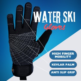 PIGOSKI Apex Black Light Weight Water Ski Gloves Breathable Full Finger Neoprene Gloves with Anti-Slip Grip for Water Sports
