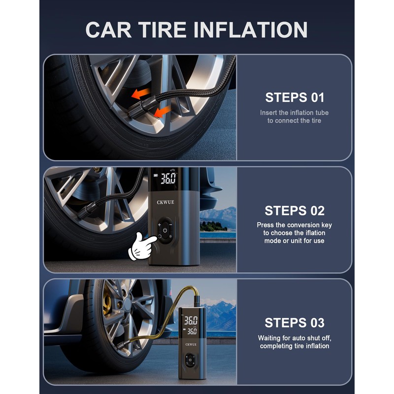 Tire Inflator Portable Air Compressor, CKWUE 180PSI Cordless Air Compressor,