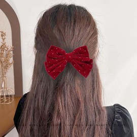 Xduargs Vintage Velvet Bow Hairclip Big Velvet Bow Barrette Large Winter Ribbon Headclip Barrette Large Headpiece Decorative Hair Accessories for Women Headdress(Red)