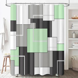 BTTN Geometric Fabric Shower Curtain - 60 x 72 Inch Abstract Modern Cloth Shower Curtain Set with 10 Plastic Hook, Weighted Hem, Decorative Neutral Polyester Shower Curtains for Bathroom - Mint Green