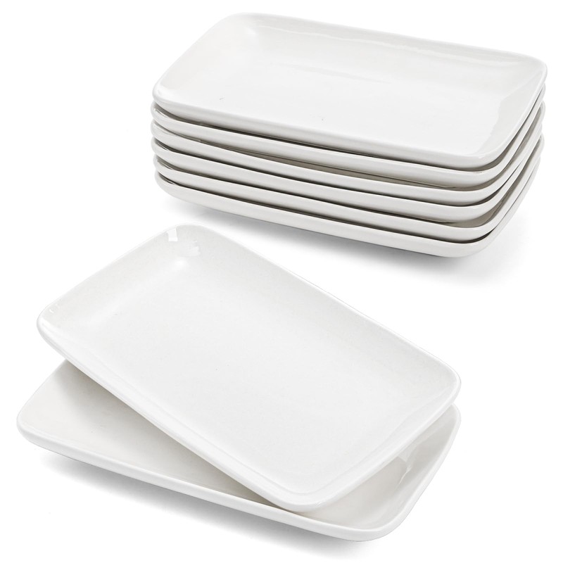 Foraineam 8 Pieces Rectangular Plates 8 Inch Porcelain Platters, Dessert,