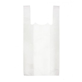 Charm Your Prince 100 White Disposable Plastic T-Shirt Shopping Gift Bags with Handles - Small - 8" x 5" x 16"