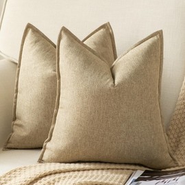 YAERTUN Pack of 2 Decorative Linen Soild Cushion Covers Farmhouse Neutral Throw Pillow Cases for Chair Couch Sofa Bedroom Living Room Home Decor 26 x 26 Inch 65x65 cm Khaki
