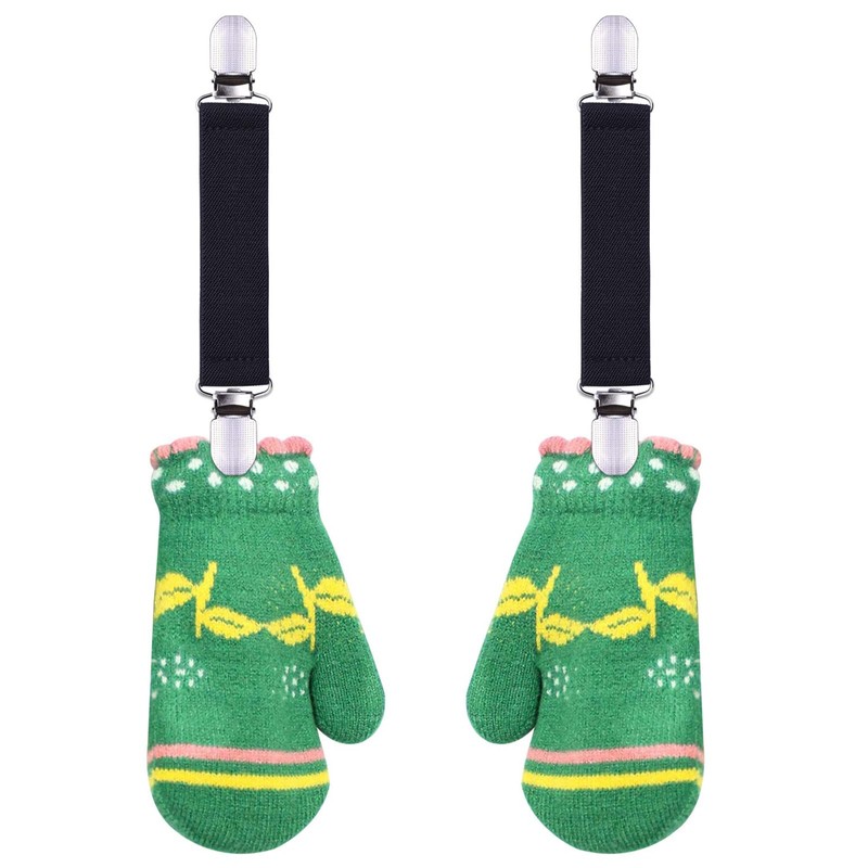 4 Pack Glove Clips, Mitten Clips with Elastic Straps for