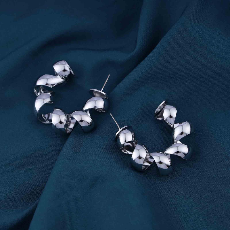 Cimenexe Bohemian Twisted Circle Earrings Silver Twist Hoop Stud Earrings
