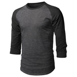 Hat and Beyond Mens Vintage Baseball Raglan 3/4 Sleeve Plain Casual Tee Basic Active T Shirts (Large, 1hc08_Charcoal/Black)