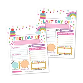 First Day of School Board – 10 Double-Sided First and Last Day Boards, 8x10 Back to School Photo Prop for Kids, Preschool, Kindergarten and Elementary, Rainbow Theme