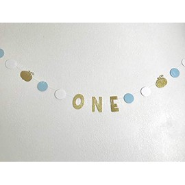 Pumpkin Party Garland in Light Blue, White and Gold Glitter for 1st Birthday Party. Little Pumpkin Birthday Decorations. 4.5 FT