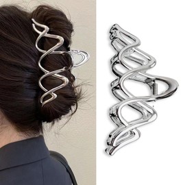 Wave Metal Hair Clips Silver Wavy Hair Claw Clip Hair Claws Strong Hold Nonslip Hair Jaw Clips for Thin Thick Hair Stylish Hair Accessories for Women Girls