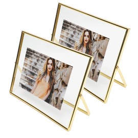 AhaGo Gold Floating Frame (8"x10", Horizontal, 2 Set), For Picture 7x9, 6x8, 5x7, Tabletop Shelf Photo Frames, Classy Gift For Mother’s Day, Wedding, Home or Office Décor
