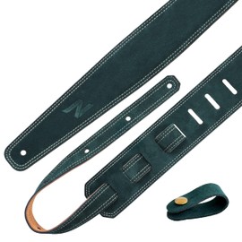 Nefelibata Guitar Strap, 2.5" Wide Bavarian Tumbled Leather Guitar Straps with Foam Padding and Cable Storage Loop, for Kids, Men and Women, for Acoustic, Bass and Electric Guitars（Dark Green）