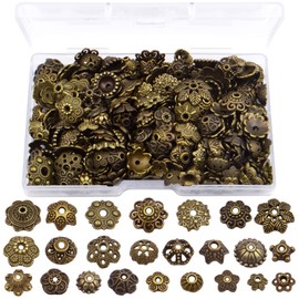 120 Gram Flower Bead Caps Vintage Alloy Bali Style End Caps Spacer Beads with a Box for Necklace Bracelet Crafts Jewelry Making Findings, Bronze